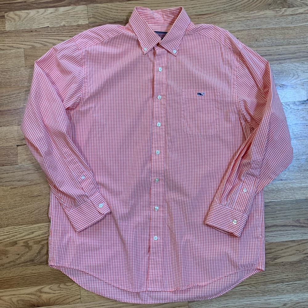 Vineyard Vines Orange Check Casual Button Down Shirt